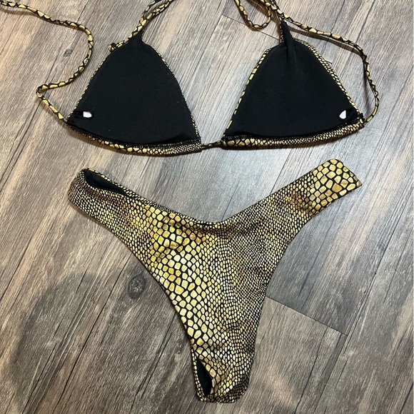 Swimwear Crocodile Print Set 3 Piece Bikini Bathing Suit With Cover Up Skirt M - Picture 11 of 16